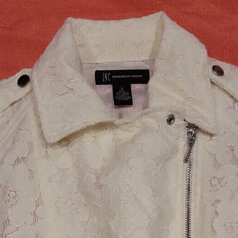 INC International Concepts Cream Lace Leather Jacket - Picture 5 of 6
